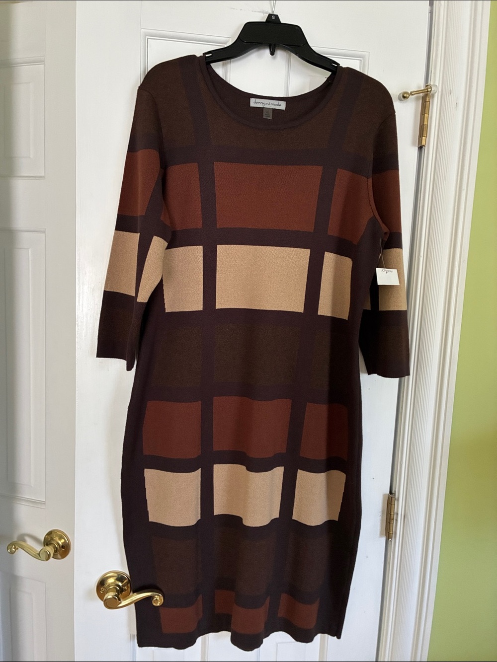 NWT Danny and Nicole Brown Colorblock Plaid Knit Sweater Dress - Picture 7 of 7